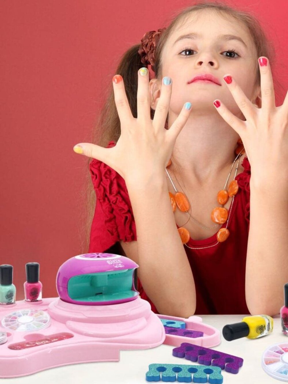 Kids Glamour Makeup Kit, Pretend Play Cosmetic Beauty Set with Nail Dryer - Picture 6 of 10